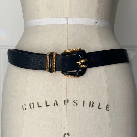 St. John | Accessories | St John Black Leather Belt Gold 